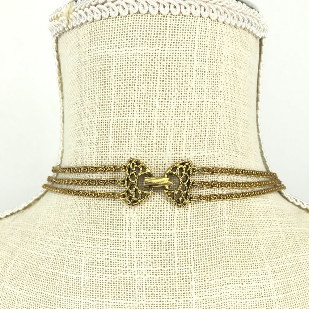 Goldette Vintage Signed 3 Strand Spinner Necklace - Picture 7 of 9